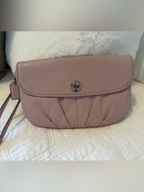 Coach Handbags - Coach Ashley Blush Pink Leather Pleated Fold-Over Clutch/Wristlet 9x6